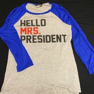 Blue/grey “Mrs. President” 3/4 sleeve top